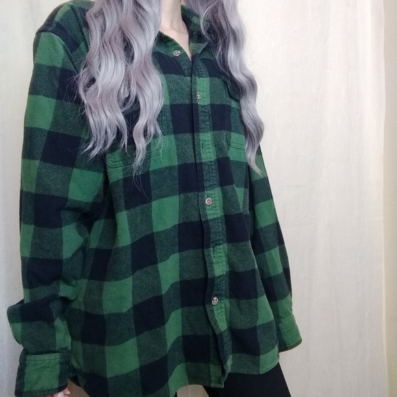 Tops - Plaid Flannel Oversized Green and Black